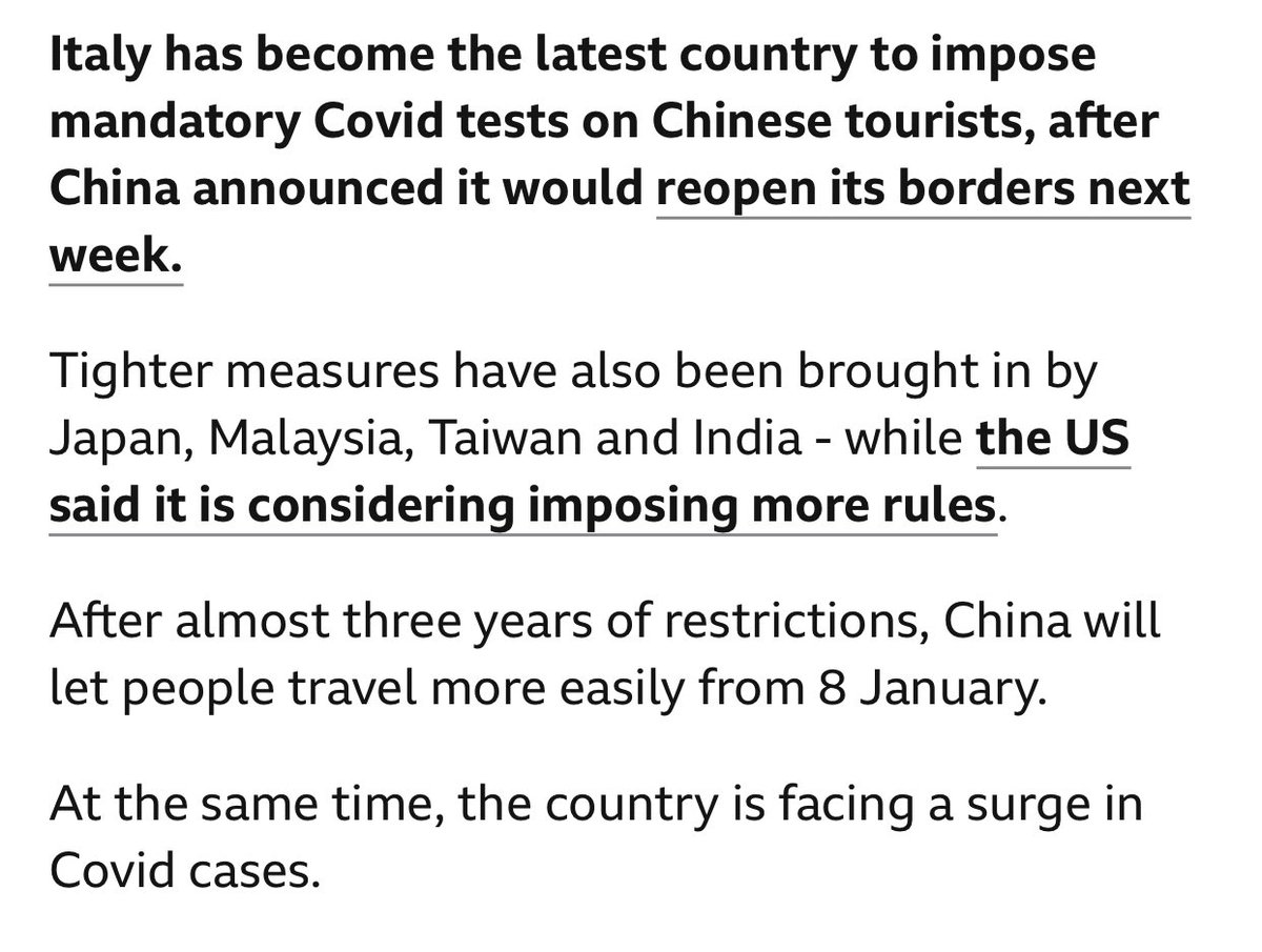 Travel restrictions coming back? ✈️❌ After a surge in Covid cases in China, countries are becoming concerned & bringing back travel restrictions on arrivals from China. Japan, Malaysia, Taiwan and India have all imposed rules, with the US rumoured to be considering. @BBCNews