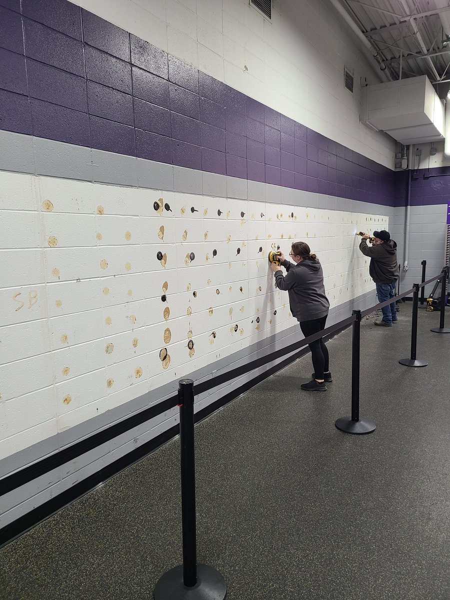IndyHS_SC's tweet photo. Very thankful for our custodial aid in transforming this wall into one that will allow MB throws.  However b/c of painting, we will not have the weight room open Thur.  Josh will hold a restoration movement session in the hallway for those who can make it. Same scheduled times https://t.co/QrTzVX0AXd