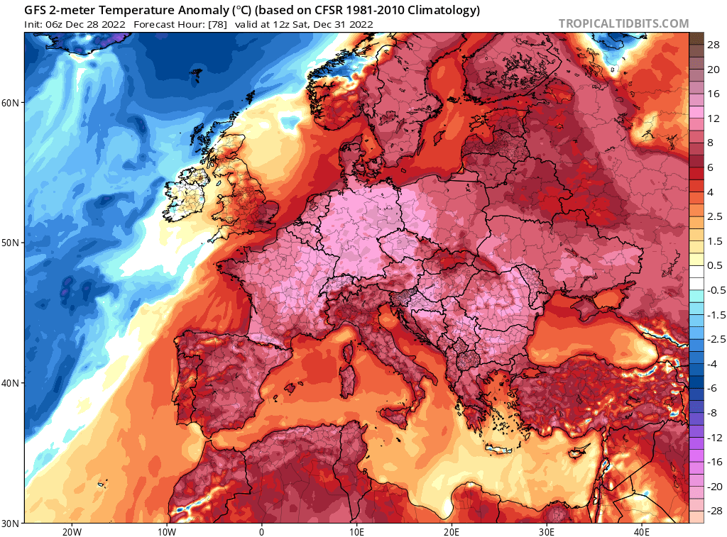 Anomalie thermique complètement délirante en Europe pour le passage à la nouvelle année.

Symbole terrible d'un futur qui s'effondre faute de réponse politique.