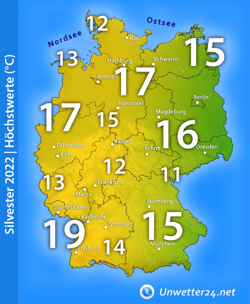 Unwetter24net's tweet photo. 🎆 Knapp 20 Grad: Silvester 2022 wird frühlingshaft! 🌷
Der Jahreswechsel kann regional sehr windig, aber auch sehr mild werden. Bis knapp 20 Grad sind vereinzelt möglich!
Mehr dazu: https://t.co/SowLoQOJD3
#Silvester #Neujahr #Jahreswechsel #mild #warm #20Grad #Wetter https://t.co/W85MgfUuVL