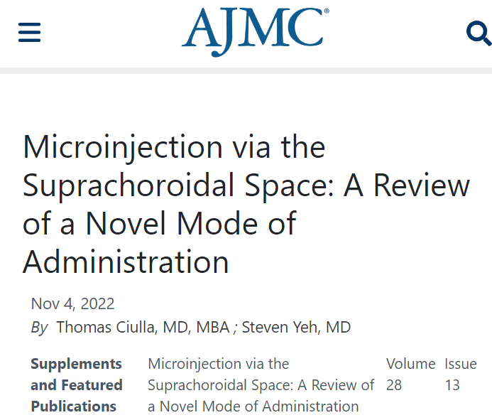 NestedKnowledge's tweet image. Take a look at how physicians use a novel microneedle device to deliver therapy to the Suprachoroidal Space. Read more here: hubs.la/Q01wBZyK0
@AJMC_Journal
#microneedle #suprachoroidalspace #physicians #medicalreview #drugdelivery #drugtherapy #oculartherapy #literature