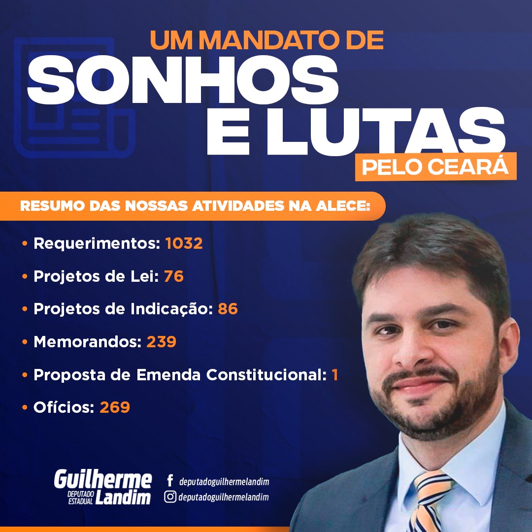 DepGuiLandim's tweet photo. 📄Compartilho com vocês um resumo da nossa atuação na Assembleia Legislativa do Estado do Ceará (ALECE).

🫱🏻‍🫲🏼 Juntos alcançamos resultados importantes e vamos seguir em frente para o Ceará avançar cada vez mais!

#Mandato #Alece #DeputadoEstadual #Ceará #GuilhermeLandim https://t.co/oiM5HD27dC