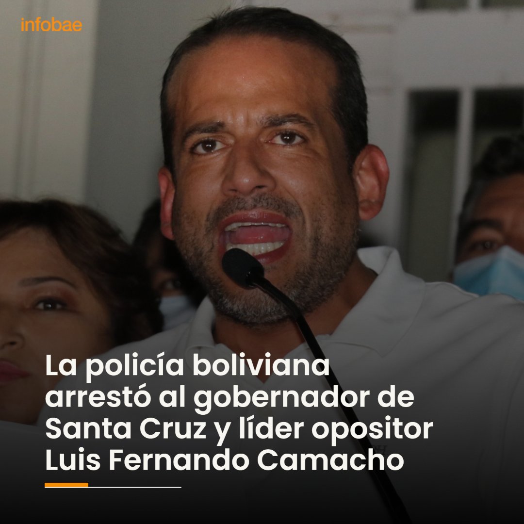 infobae's tweet photo. La policía boliviana arrestó al gobernador de Santa Cruz y líder opositor Luis Fernando Camacho https://t.co/CWewmwLWn6 https://t.co/vEFPpS6iWn