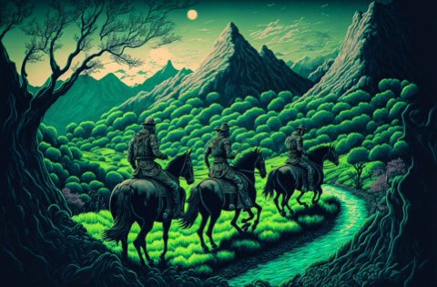 Through dusk and dawn we ride into treacherous terrain. We must reach the other side. Victory is near.