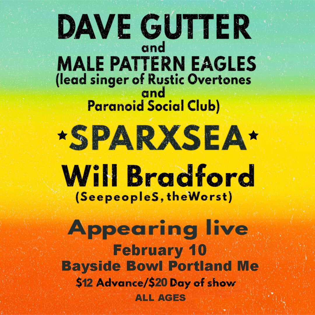 Seepeeps's tweet image. Opening solo for @davegutter (@theOvertones) #malepatterneagles + @sparxsea - 2/10 at #baysidebowl #allages #portlandme 
2/11 #gforcebangor #bangorme 
21+ 

TIX : solo.to/seepeoples

C u soon - and don’t forget get ur #nye tix (w @Antibalas ) - same link 🙏🏽