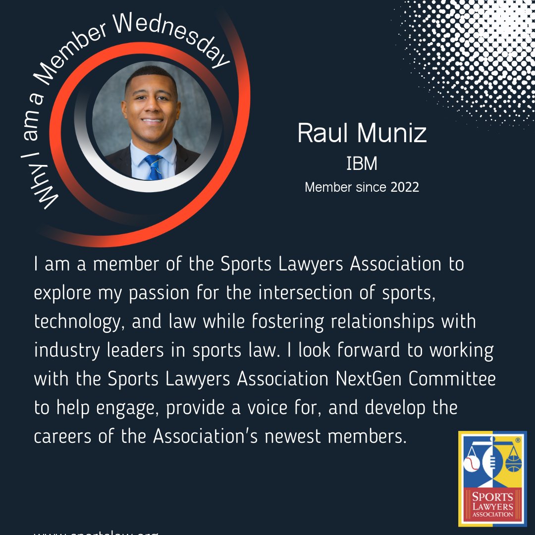 sportslawyers's tweet photo. This week’s #WMW is Raul Muniz a member of our #SLANextGen. Learn more about why he is a member of the #sportslawyersassociation. Renew your #2023membership or join today & connect with members like Raul to keep your network thriving! https://t.co/r3YNtNSlTc #whysla #joinsla https://t.co/wAFlpc20Es