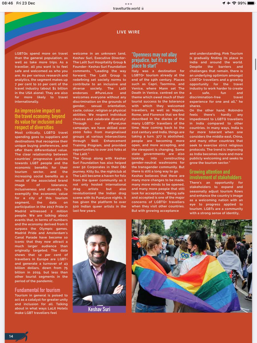 TasteWithRobin's tweet photo. Wrapping up 2022 & ready 4 year of new adventure 2023. TY @BhartiSharma3 & @travelturtlemag for the in depth & thoughtful coverage of #LGBTtourism in #India as well as highlighting #SereneJourneys.
Read 👉🏼 https://t.co/ocIe64frR1
#LGBTQ #gaytravel #inclusions #gayindia #gay https://t.co/FsUSHzck8F