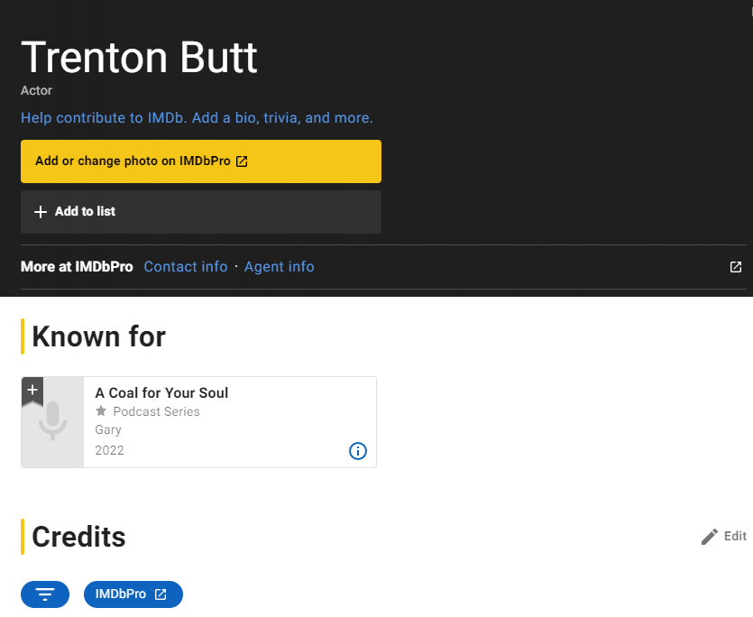 EVERYONE, THIS IS NOT A DRILL.
I HAVE AN IMDB PAGE AS AN ACTOR. 
MY NAME IS ON IMDB.
THANK YOU <a href="/JennaOliverVA/">Jenna</a> SO MUCH FOR THIS!!!