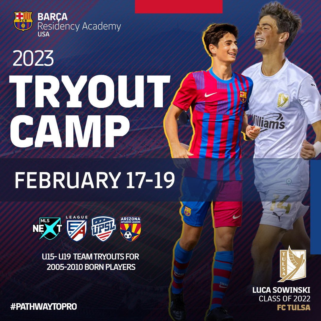 BarcaAcademyAZ's tweet photo. Our first tryout camp of 2023! 🔵🔴

100% of our graduates earn a college scholarship or sign a professional contract! You could be next! 

🔗 Register here: https://t.co/DV2DKasRhq https://t.co/nlwoXoVCD0