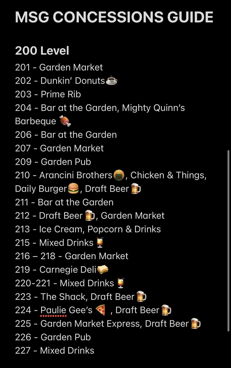 divided_scott's tweet photo. MSG CONCESSIONS GUIDE 
⭕️🍺🍹🍔🍕🌮🐔🍱 #yemsg #phish https://t.co/dPRCMZMuv9