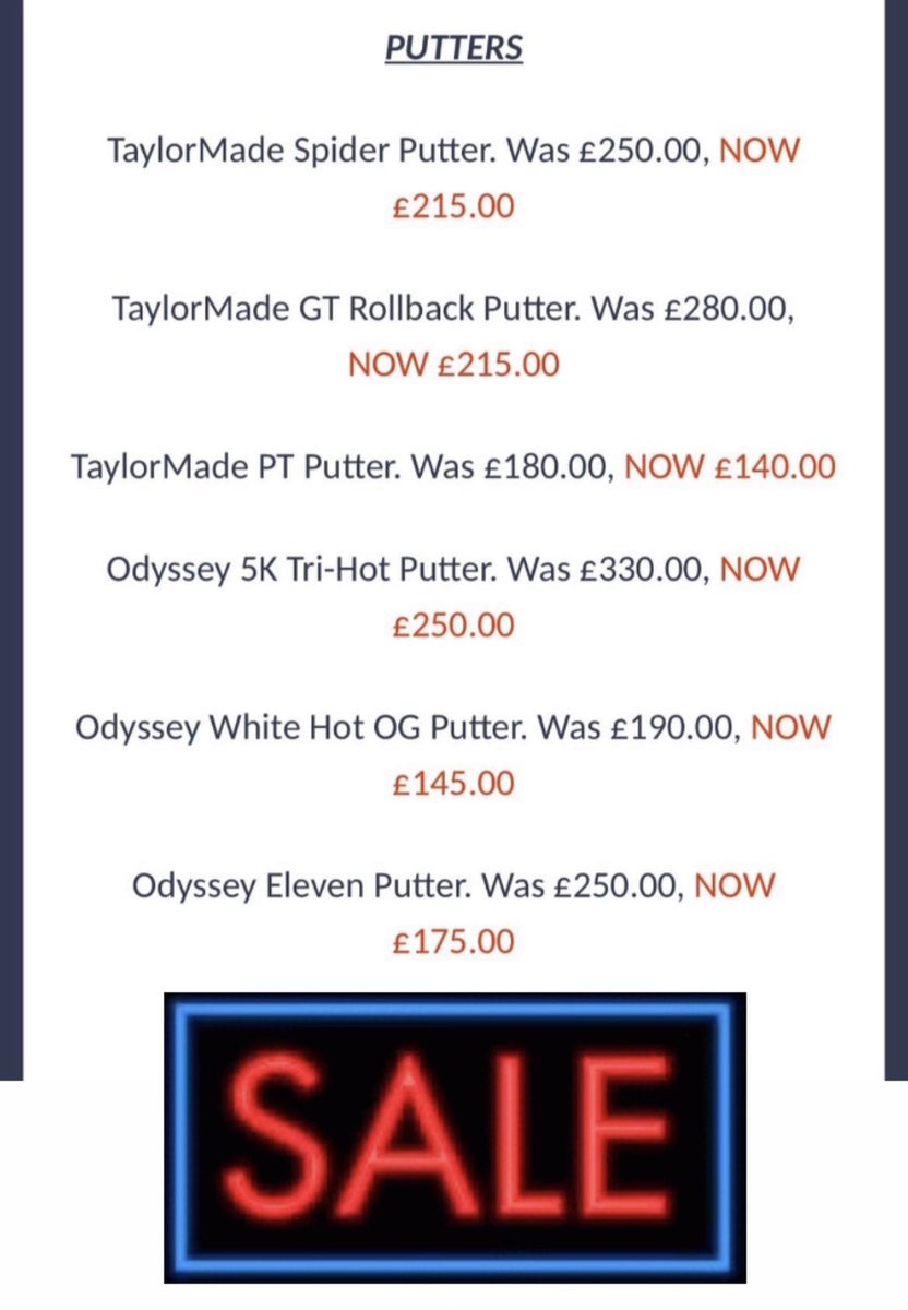 CustomGolfEssex's tweet photo. Sale now on…
Exciting and lucrative offers
Please contact the shop on 01279418357.
Once they’ve gone they’re gone….
@CanonsBrookGolf #leapgolfshopandstudio #sale #saleitems #savemoney #lucrative #offers https://t.co/V0a8rhgqAt