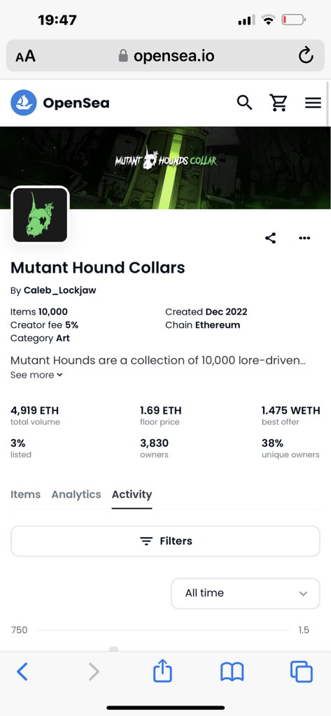 CliveAlderman's tweet photo. BOOOM!!! @MutantHounds 1.69eth FP 📈🚀🚀🚀 good work @JonnyWynwood https://t.co/nxZnF4orWH