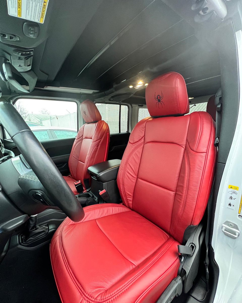 AutoActionNJ's tweet image. 3 Wranglers straight from the dealer for their custom leather interior. It’s JEEP WEEK down at Auto Action! Get in touch with us through the link in our bio for your customization needs. #customcars #customjeep #autoaction #kenilworthnj #customleather #custominterior
