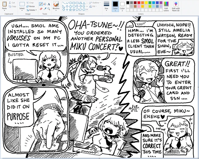 my pc's still technically dying and i wanted to be nice to it sooo i made my first new All-Digital Comic in ms paint :) #ameliaRT 