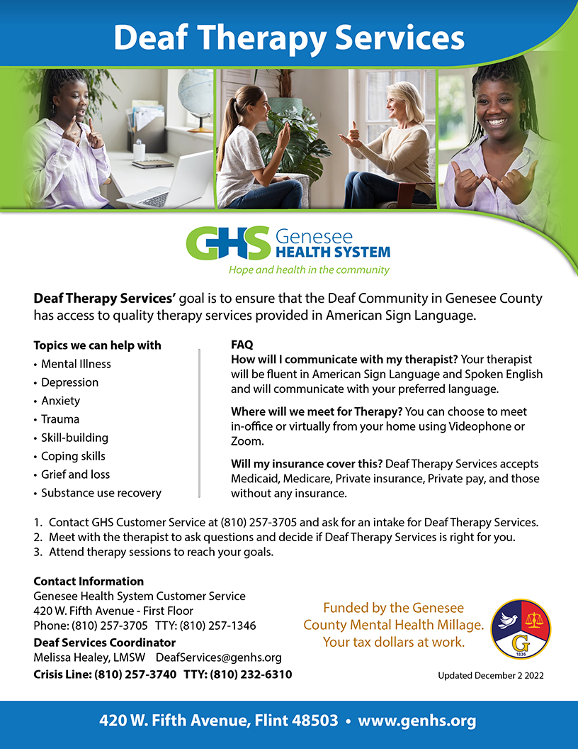 GenHealthSystem's tweet photo. GHS has Deaf Therapy Services to ensure that the Deaf Community in Genesee County has access to quality therapy services provided in American Sign Language.
#AmericanSignLanguage #ASL #DeafServices https://t.co/ZpK8rewBwR