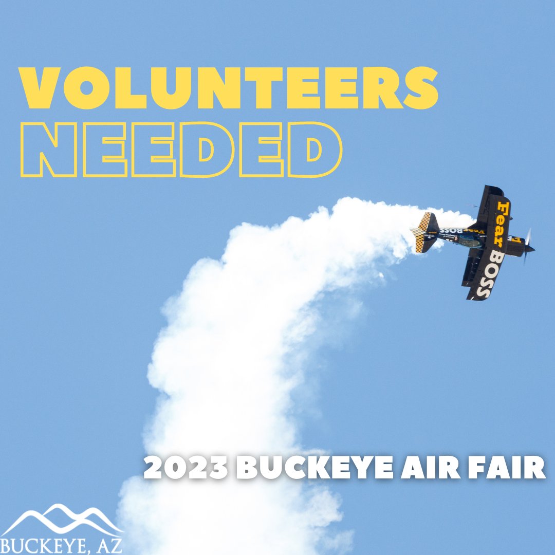 Be part of one of the most exciting events by volunteering for the 🛩 Buckeye Air Fair! This year, approximately 30,000 people will visit the Fair! For more information visit 👉 bit.ly/AirFairVolunte…. Free volunteer parking passes, T-shirts, and lunches will be provided.
