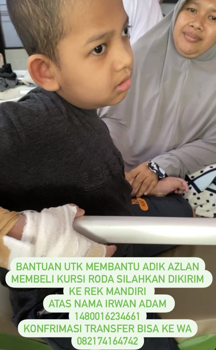 Bagi teman teman online semua yang ingin membantu membelikan korsi roda utk adik azlan, bantuan silahkan dikirim ke no rek yang tertera dipostingan ini ya🥹 terimakasih banyak semoga adik azlan bisa segera punya korsi roda 😇😇
