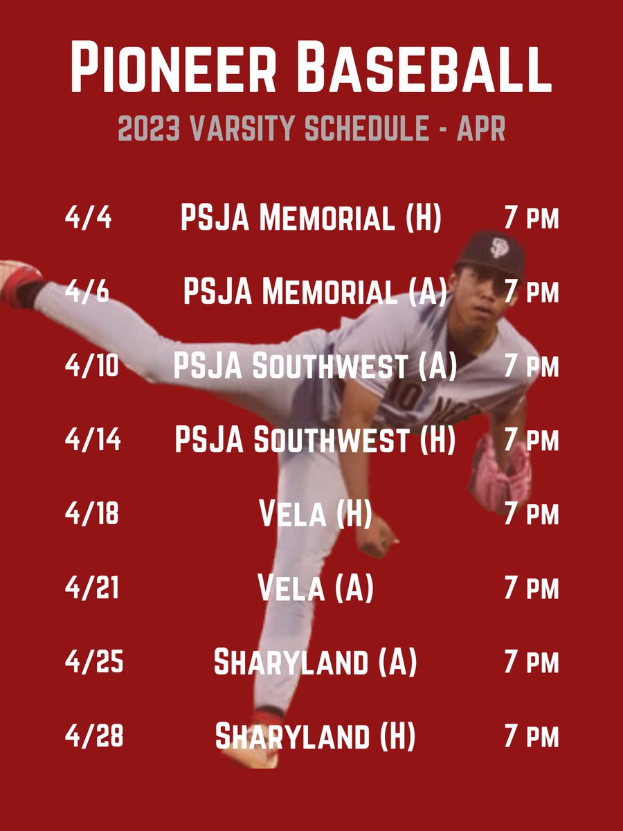 Pioneer Baseball - 2023 Varsity Schedule