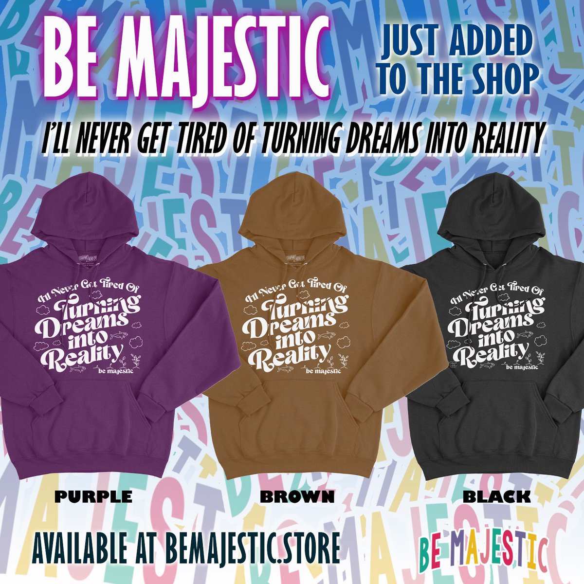 NoaJames's tweet photo. Just Drop Our Dream Hoodies Collection!! ☁️ ☁️☁️
@BeMajesticStore
They come in 3 Colors
Each purchase comes with a free Tee also. 💜🤎🖤
Shop here: https://t.co/foMrDWIMHC
#DontLetYourDreamsJustBeDreams #BeMajestic #Majestic #btyf #bricktoyaface https://t.co/xTR0d2JTnP