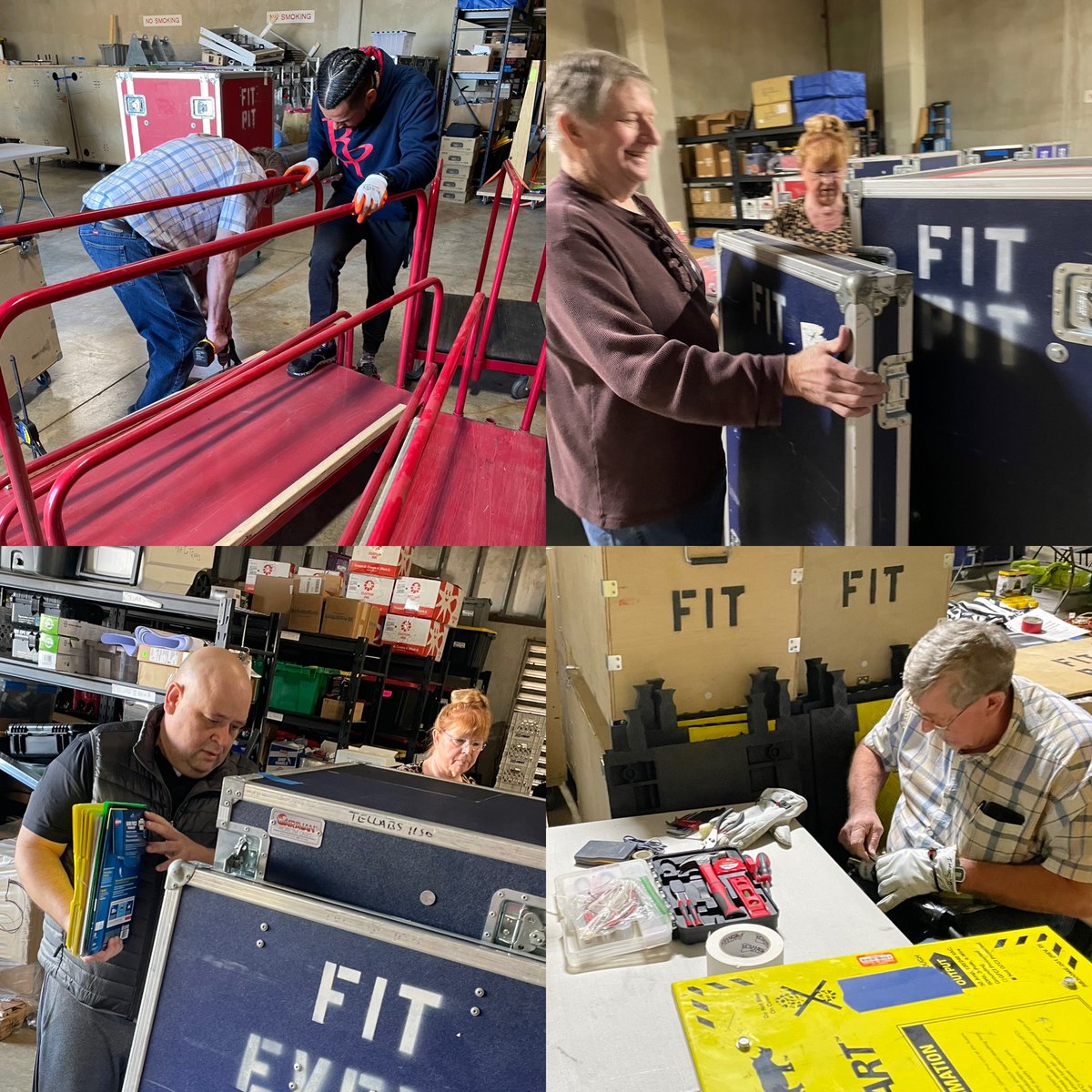 FIRSTinTexas's tweet photo. Our staff and key Texas volunteers working at our warehouse today to prepare for the start of the 2023 FIRST Robotics Competition season kicking off in January. #Teamwork #TechPort #FRC #WeAreFIRST #Texas #TexasPride https://t.co/JV23sJk4hb