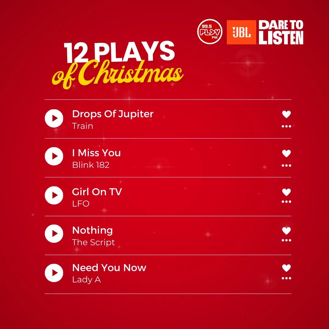 995PlayFM's tweet photo. Here are the rest of the songs from today's playlist!
Congratulations to @YourArchEngel and @karengalgao for getting the correct answer! All of the artists are trios! ๐๐ผ๐๐ผโจ
Thank you so much to everyone who joined today's #12PlaysOfChristmas giveaway! ๐๐ฝ #FirstThing995 https://t.co/uWBtWnsNd9