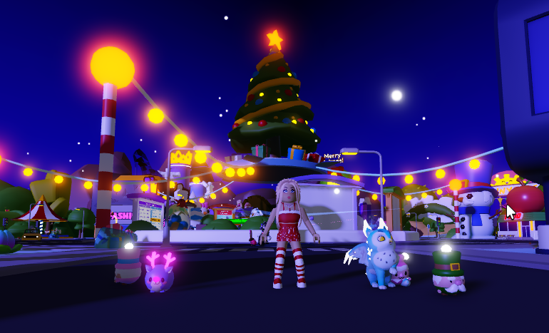 LTiger319's tweet photo. @RoPetsGame My Christmas crew and I enjoying the night glow in this years event! Thanks for another amazing update! https://t.co/Ngn1W4bPLN