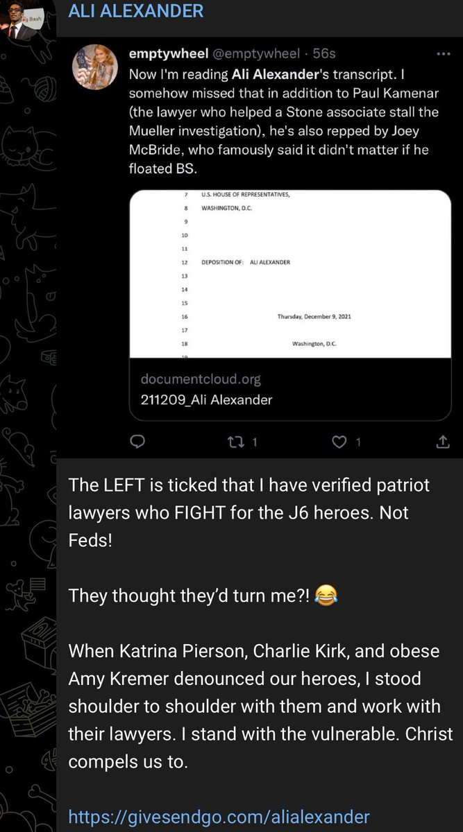 Mgon's tweet photo. .@ALI (https://t.co/ZKCG59M0DL) #AliAlexander:
“The LEFT is ticked that I have verified patriot lawyers who FIGHT for the #J6 heroes. Not Feds!
They thought they’d turn me?! 😂
When #KatrinaPierson #CharlieKirk & obese #AmyKremer denounced our heroes, I stood shoulder...” 1/2 https://t.co/C30ed9Rl7N