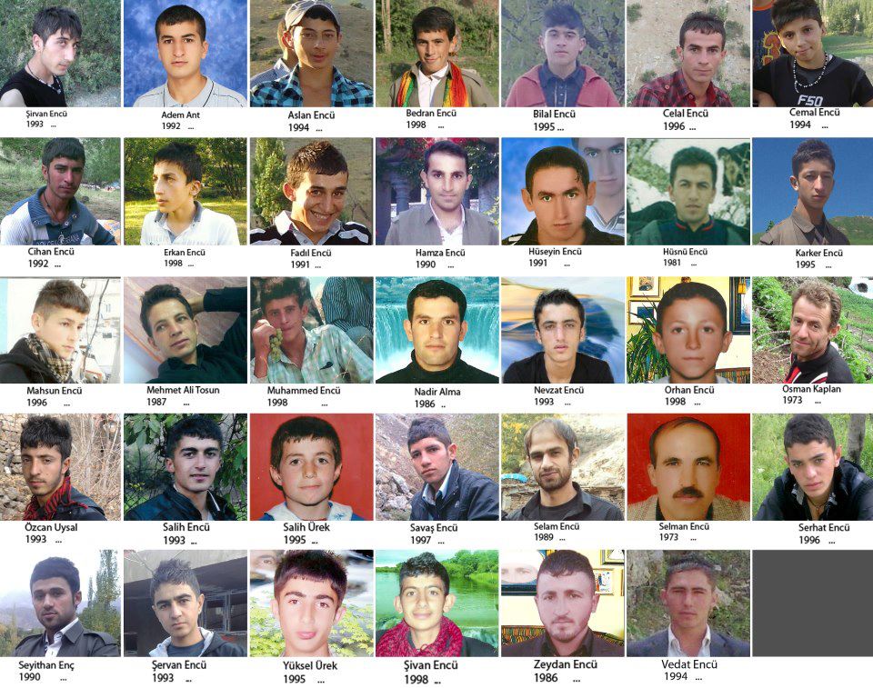 NaObranuRojavy's tweet image. Před 11 lety, 28. 12. 2011 zmasakrovalo turecké letectvo 34 kurdských civilistů (vlastních občanů), mezi nimi 20 dětí a mladistvých. Oběťmi byli chudí vesničané z vesnice #Roboski, kteří pašovali benzín z Iráku. Pozůstalí dodnes čekají na spravedlnost.

#RoboskiMassacre