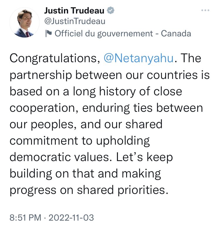 Netanyahu assets that the Jewish people have an “exclusive” right to “all areas” between the river and the sea, while his coalition promises to advance annexing the West Bank. Openly plotting to commit war crimes  with warm encouragement from <a href="/JustinTrudeau/">Justin Trudeau</a> and Canada.