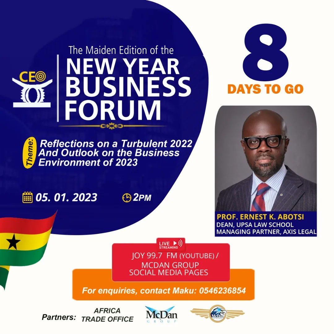 Maku_lin's tweet photo. Join us on 5th January, 2023 for the maiden #newyearbusinessforum 

We're bringing you amazing CEOs  who will be reflecting on 2022 and the outlook on 2023. 

Of course our moderator will be  @ProfAbotsi https://t.co/m8QSsgPthO
