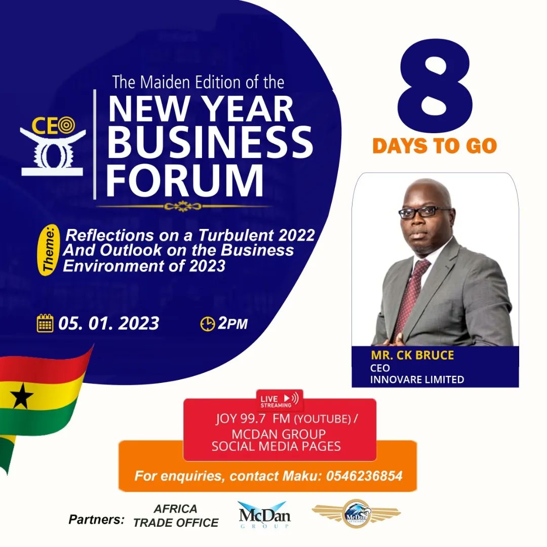 Maku_lin's tweet photo. Join us on 5th January, 2023 for the maiden #newyearbusinessforum 

We're bringing you amazing CEOs  who will be reflecting on 2022 and the outlook on 2023. 

Of course our moderator will be  @ProfAbotsi https://t.co/m8QSsgPthO