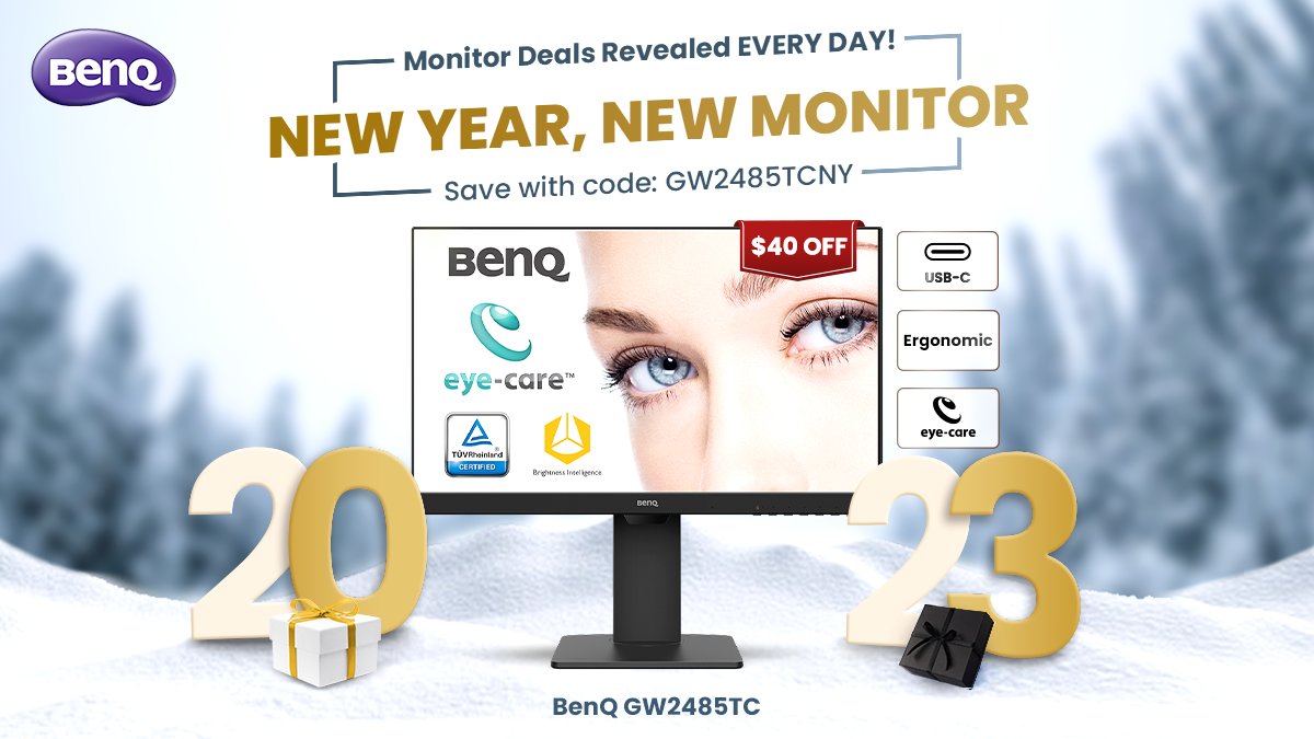 BenQAmerica's tweet photo. NEW YEAR, NEW MONITOR SALE!
Day 2๏ธโฃ REVEAL!
Grab our #GW2485TC Productivity Monitor for $40 OFF from TODAY until 12/31!
Use Promo Code: GW2485TCNY
Click below to Checkout!
https://t.co/YxkEkuAdoz
#BenQ #FHD #BuiltInMic #USBC #ProductivityMonitor https://t.co/H3fSbV5Lop