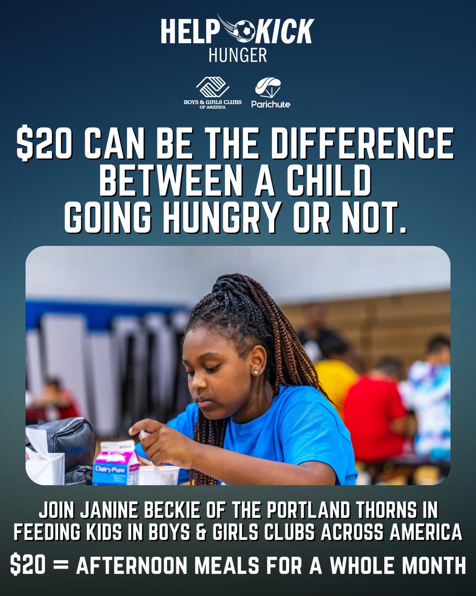 parichuteapp's tweet image. No child should ever go hungry--just $20 ensures that they won't. 

Donate to @janinebeckie's  #HelpKickHunger booster on Parichute to feed kids in Boys &amp;amp; Girls Clubs (@BGCA_Clubs) across America and your donation will be matched through December 31.🗣
👉parichute.co/janinebeckie