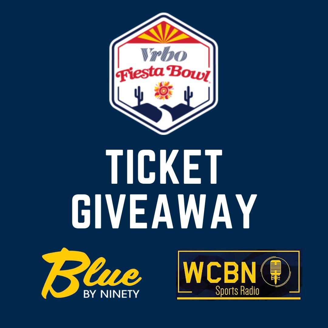 ☀️ FIESTA BOWL TICKET GIVEAWAY ☀️

Enter to win 2 tickets here ⬇️

Rules:
Retweet this tweet
Follow <a href="/bluebyninety/">Blue By 90</a>
Follow <a href="/ZachLinfield/">Zach Linfield 🎙️</a>
Subscribe to WCBN Sports on YouTube: youtube.com/@WCBNSports

WCBN will broadcast the Semifinal live from Phoenix on New Year's Eve!

#GoBlue