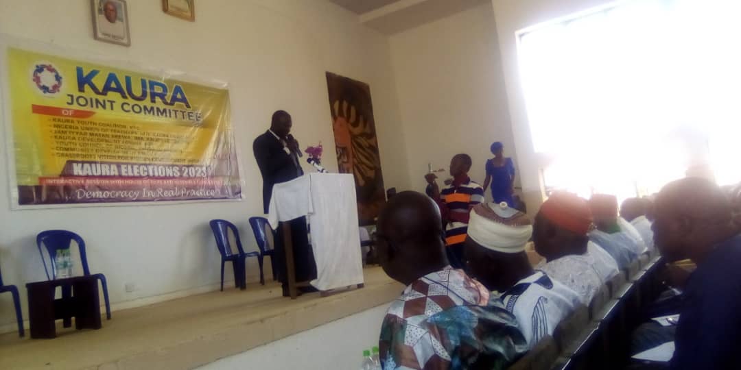 calped4devt's tweet photo. @calped4devt and @TheAgenda9ja attended the Kaura Elections 2023 interactive session with House of Assembly candidates organized by Kaura Joint Committee. 

Candidates spoke on their manifesto and answered questions on issues of interest to the constituents. #IssueBasedCampaign https://t.co/0KPaOV1S3r