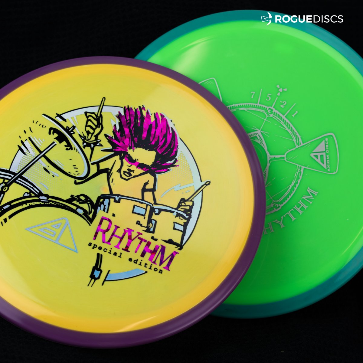 roguediscs's tweet photo. Axiom Rhythm is a straight to slightly understable fairway driver. Rock out with the new special edition stamp! The neutron plastic is very durable and super smooth in the hand! #roguediscs https://t.co/SYeHM4AZvV