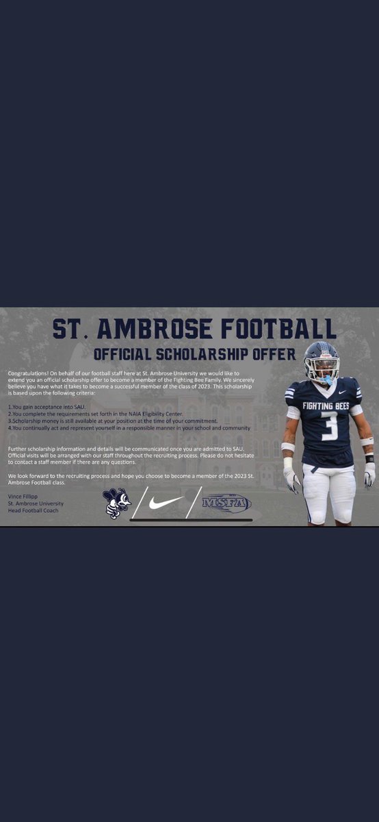 Extremely blessed to receive a scholarships to St. Ambrose University @Gadbury_SAU <a href="/CoachLeonard3/">Derek Leonard</a>