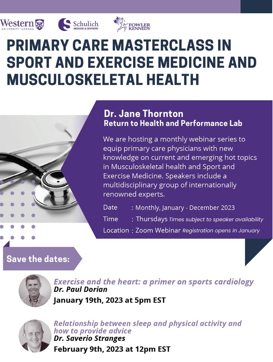 📢 Coming soon! Looking forward to kicking off our FREE monthly Masterclass on Sport &amp; Exercise Medicine and MSK health. Mainpro+ CME accredited course for primary care physicians &amp; open to all who want to hear from a stellar international lineup. Registration opens in Jan #2023.