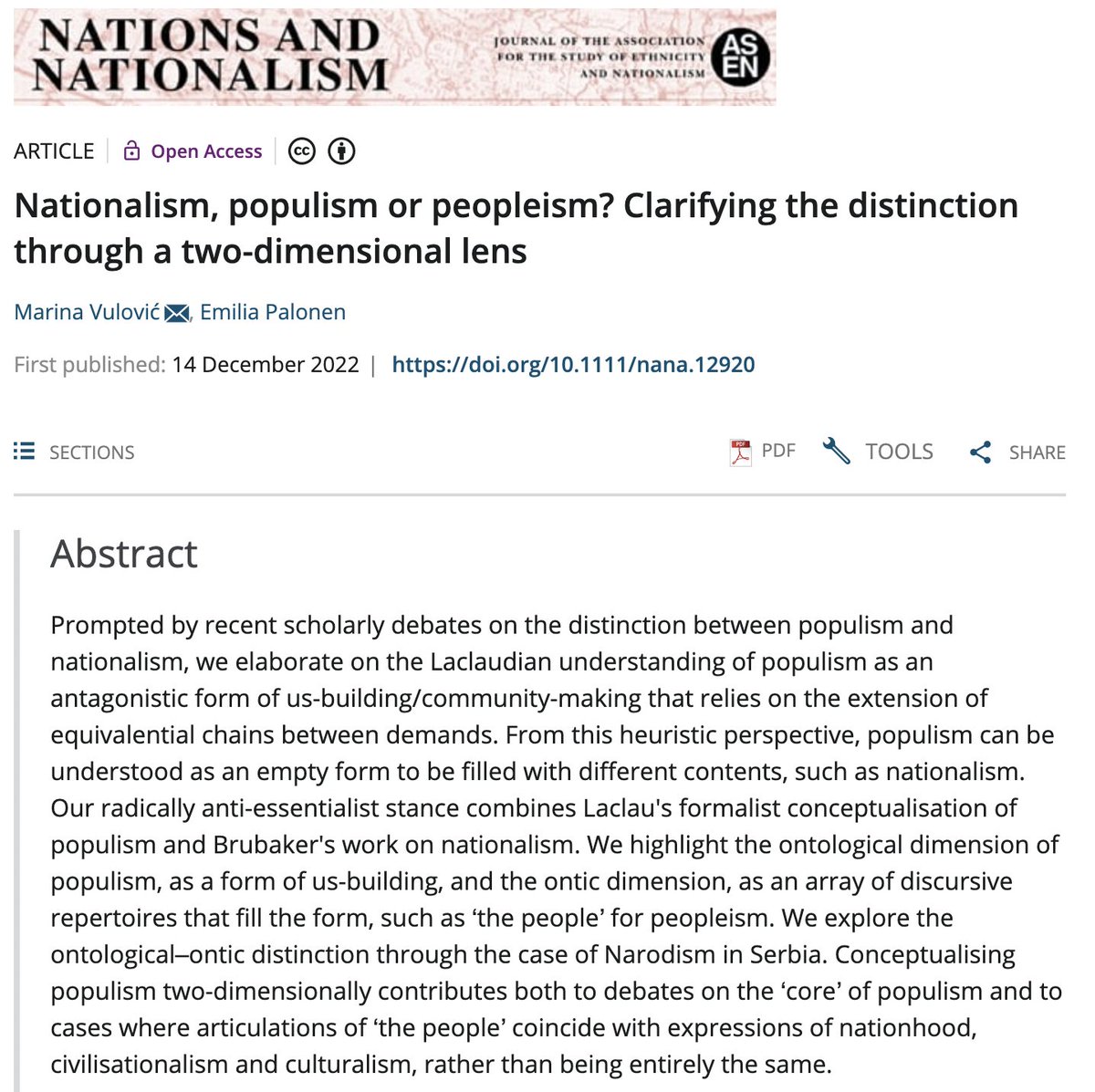 🪟🌟 Finally out in December 2022: the new theoretical piece on #populism #nationalism and #peopleism by <a href="/nowtimeusspace/">Now-Time, Us-Space</a> researcher Marina Vulovic and #HEPP's PI <a href="/epalonen/">Dr. Emilia Palonen, she/hän 💙💛</a> - #openacces in <a href="/n_nationalism/">Nations & Nationalism</a>  onlinelibrary.wiley.com/doi/10.1111/na…

#HEPPsters2022