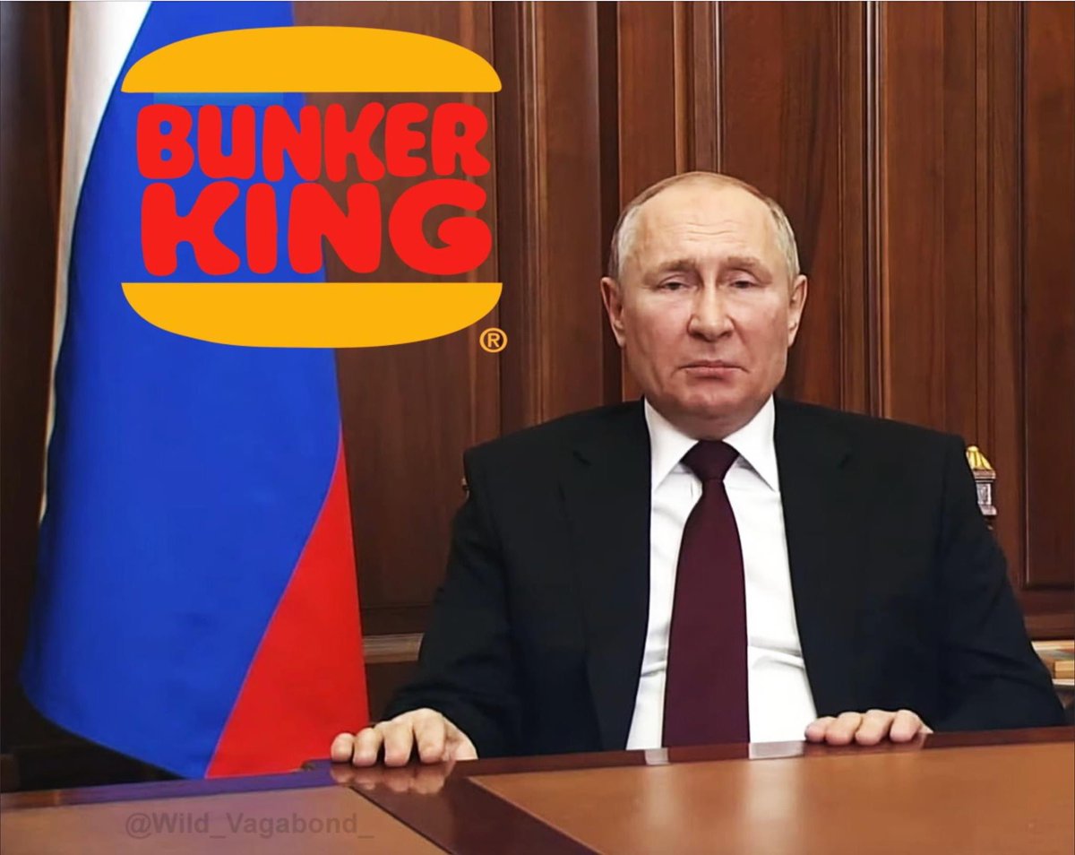 kokel09's tweet photo. Alternative scenario [Thread]

What if, Putin and Lukashenko created "Bunker King", a brand new Russian fast food brand, to show the world, instead of war, food is made successfully! https://t.co/xR9XMjgQjs