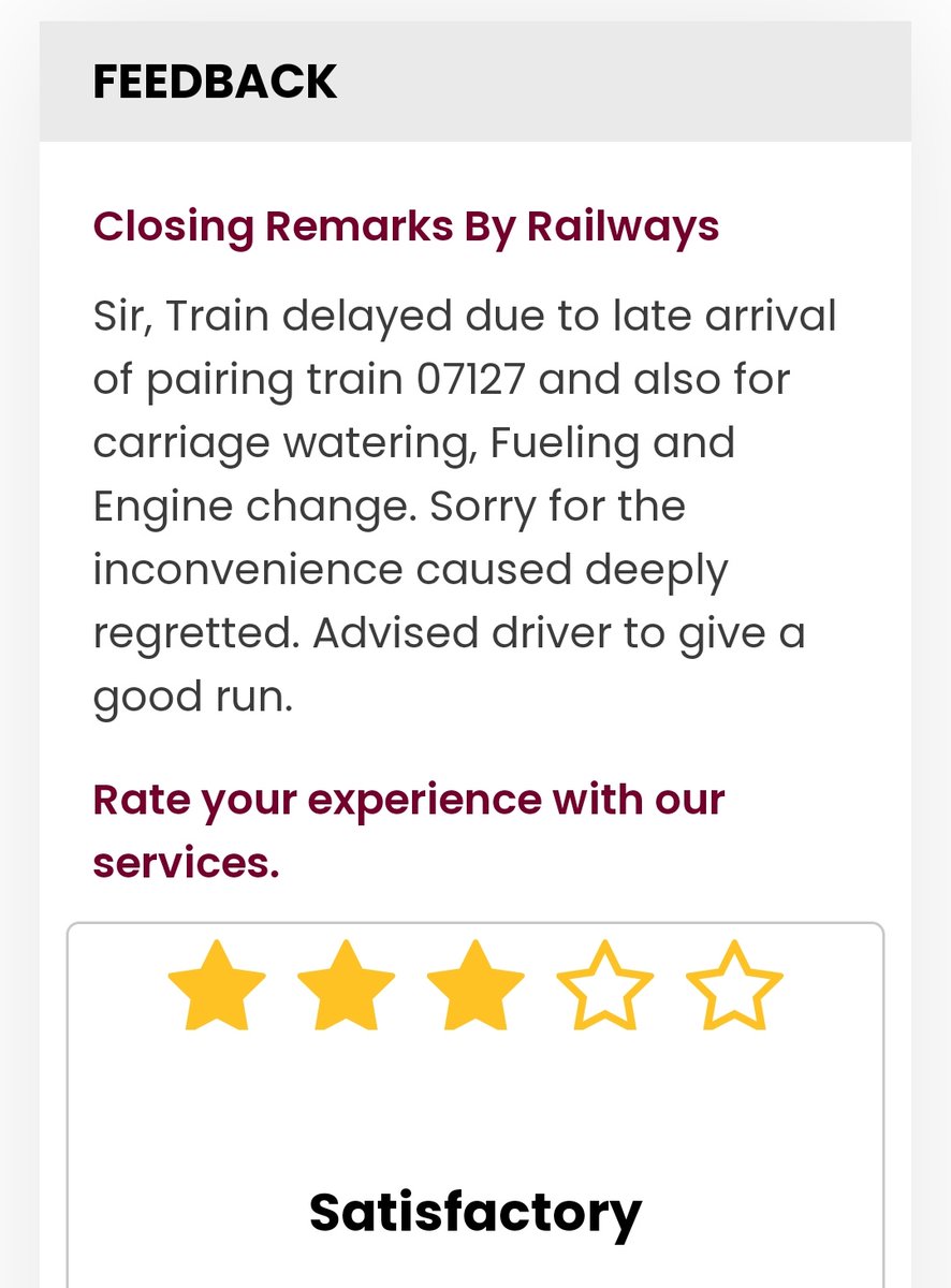 STARVISHNU's tweet photo. @RailwaySeva What a lame reply and excuse https://t.co/MtD8Q8CbXe