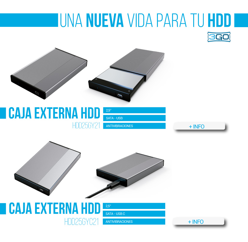 Protege lo que más importa con nuestra MEJOR selección de CAJAS para tu disco duro!

Toda la info y nuestros puntos de venta en 3go.es/es/

#TecnologicamenteTuyos 💙
#MadeInGranada #lunes #hdd #externo #informatica