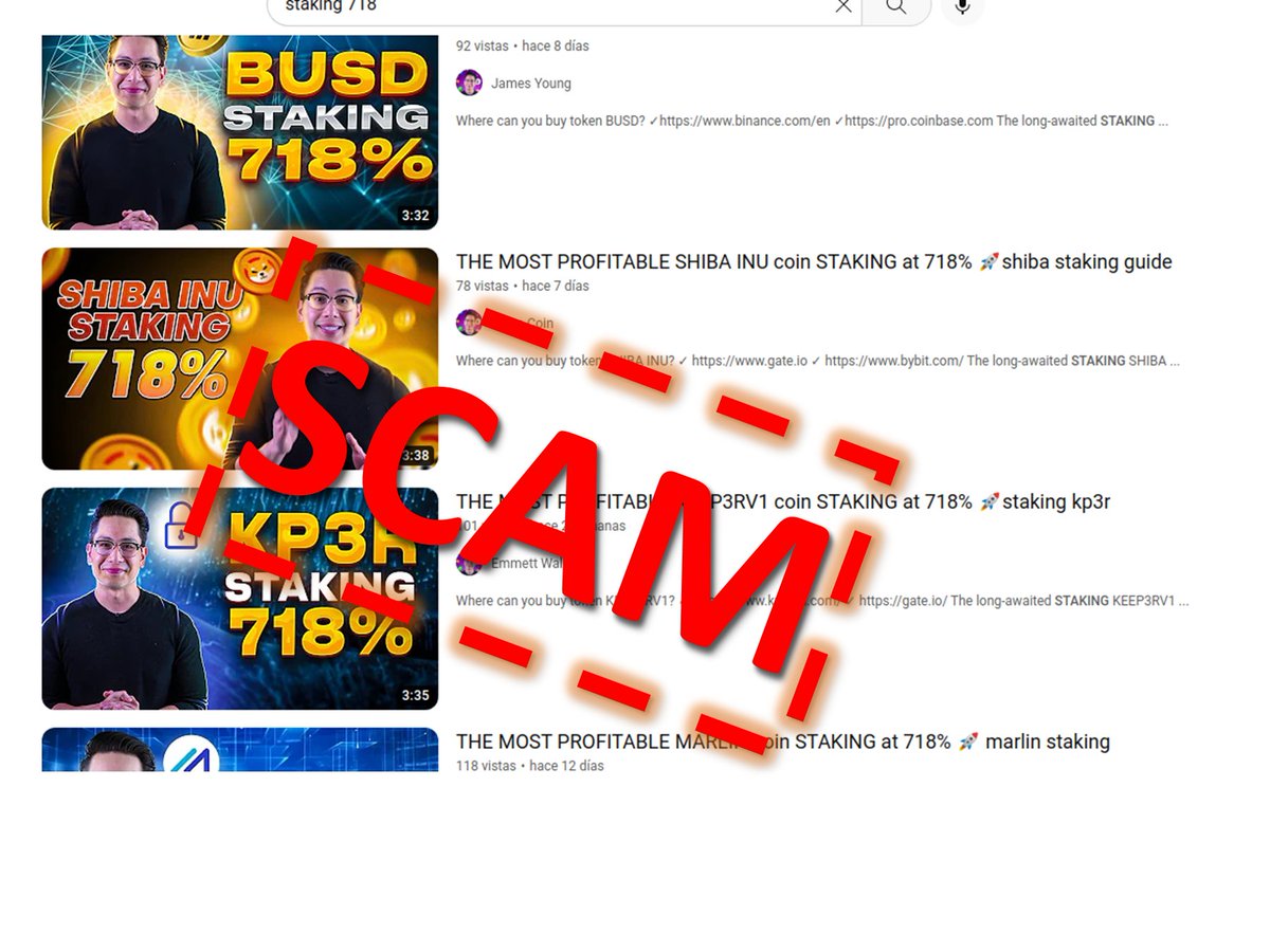 ShibInformer's tweet photo. #Youtube users in the #ShibArmy!
Beware if you find these kind of videos. Promises of unbelievable staking returns, with the same face, leading you to connect your wallet to fake exchanges.
If you find them, please report!

Scammers will never leave. Best defense is to be alert! https://t.co/plkprAlvnz