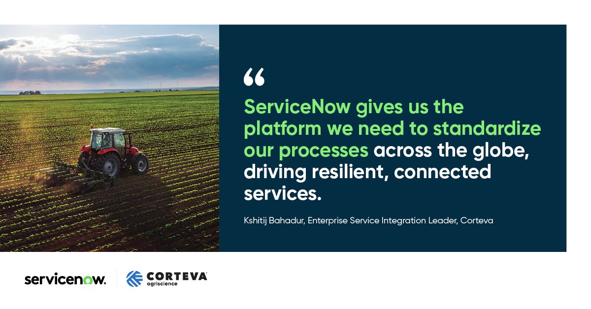 Azijoon20's tweet image. Global agriculture leader Corteva Agriscience chose ServiceNow to harvest the benefits of a powerful, self-service ITSM platform, leading to a 50% reduction in voice tickets. Learn more: spr.ly/601433bDj
