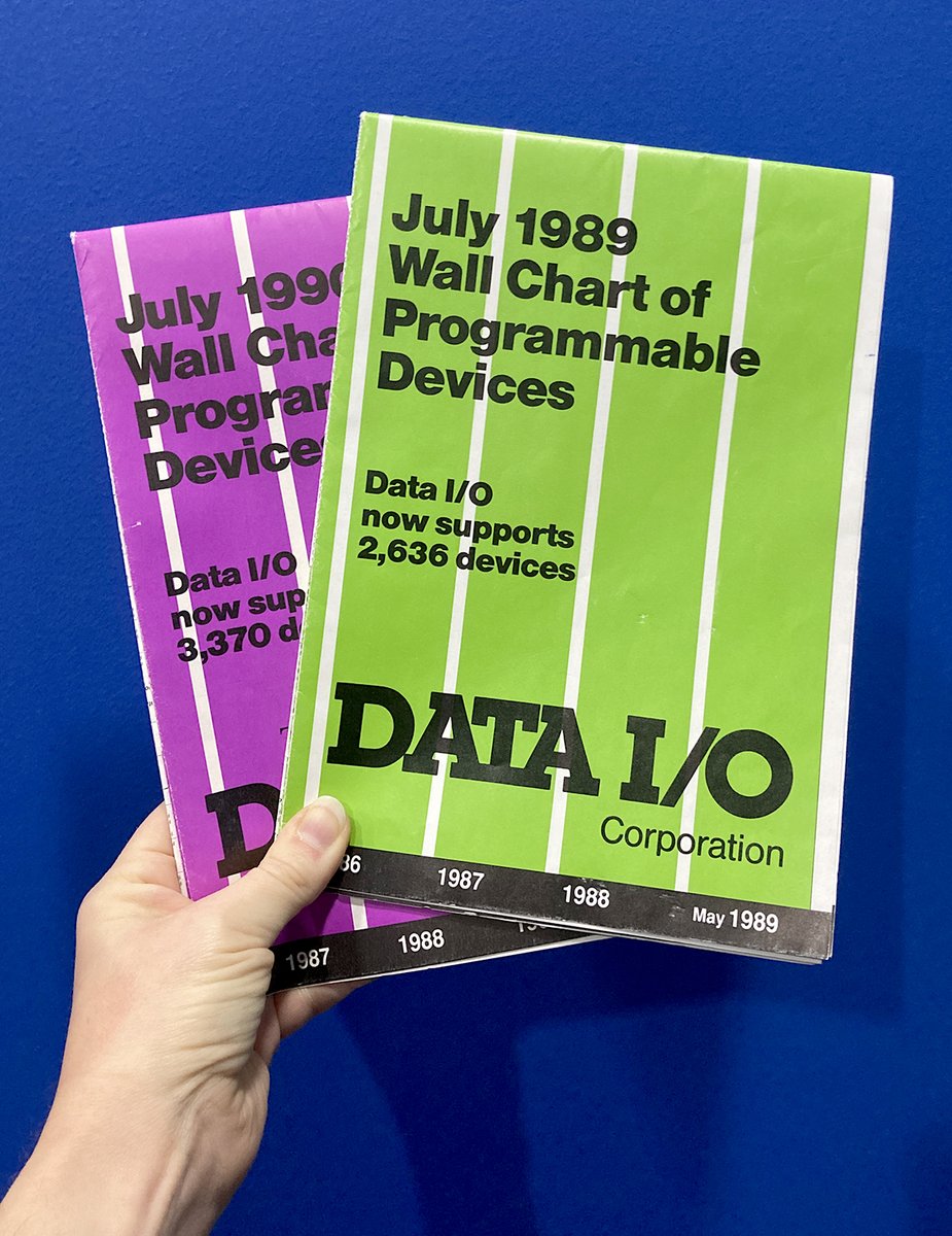 DataIO_Company's tweet image. It's 1990, you hold an oversized sheet with 3,000+ programmable devices, logic, microcomputers, and sales facilities in 6pt font... and it's 2-sided. 🕵️ These Wall Charts are how progammable device lists were shared before the internet. #DAIO #dataprogramming #EPROMs