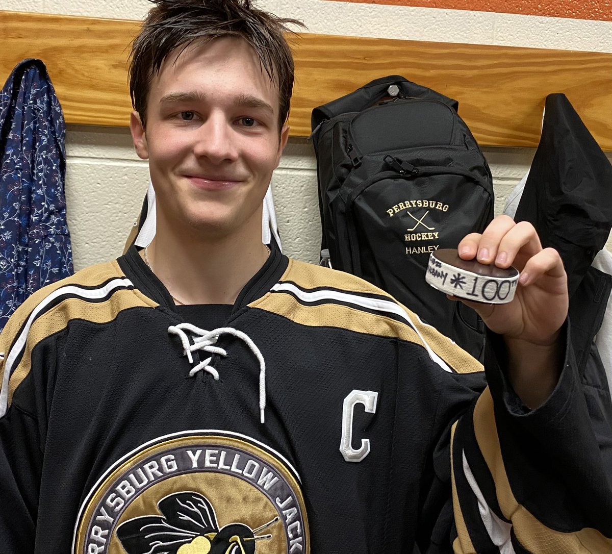 PburgHockey's tweet photo. Perrysburg Hockey history was made today at the Slater Family Ice Arena. 

Congratulations to senior captain Cody Schneider for scoring his 100th career goal for the Yellow Jackets! What a beauty!

@PburgAthletics https://t.co/OFKuFwhsHw