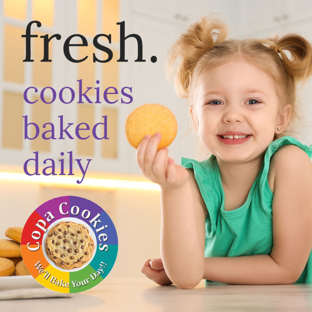Fresh baked cookies! Order Copa Cookies online now and help a great cause! Choose from Chocolate Chip, Sugar, Double Chocolate Chip, M & M, Oatmeal, Oatmeal Cranberry, Peanut Butter, Turtle, and more! ow.ly/a6Rt50Ma9cY #cookies #freshbaked #onlinecookies