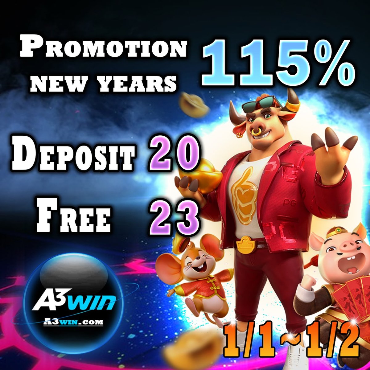 A3winA's tweet photo. 🎉𝐏𝐫𝐨𝐦𝐨𝐭𝐢𝐨𝐧 𝐍𝐞𝐰 𝐘𝐞𝐚𝐫𝐬🎉(115%)
📆1/1~1/2

💰Deposit 20 Free 23
💰Deposit 20 Free 23
💰Deposit 20 Free 23

🌸Enjoy Play
🌸Enjoy WIN
🌸Enjoy IN A3WIN

🌐𝐖𝐞𝐛𝐬𝐢𝐭𝐞: https://t.co/qeq5nKWZpO
🧬𝐋𝐢𝐧𝐤 : https://t.co/8mHEUqhblV https://t.co/sIaDWU6JxA