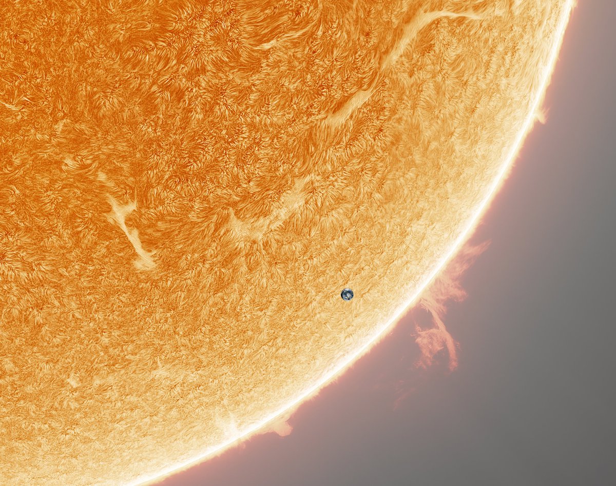 Here's Earth to scale added to my latest picture of the sun. Yeah, the sun is pretty big.