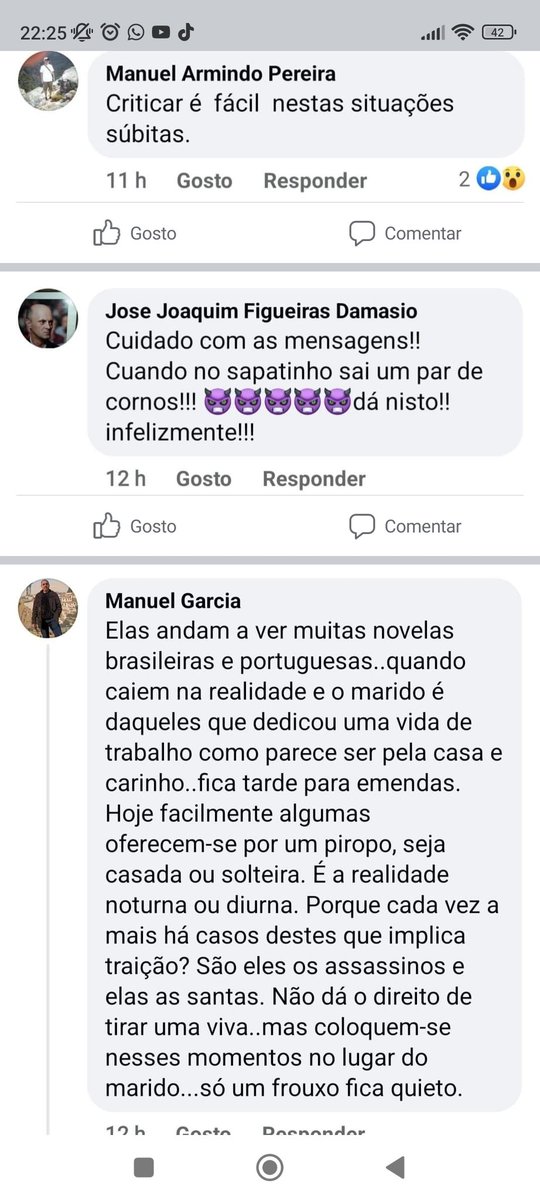 Este é o país real. Esta é a opinião de grande parte , de demasiados e até demasiadas. Em 2022 morreram 32 mulheres em situações semelhantes. Se isto não vos agonia... então têm o mundo ao contrário . É urgente mudar. já!!